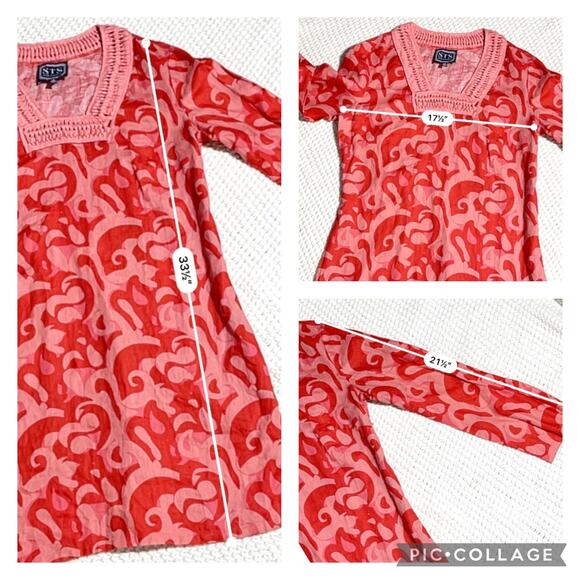 Sail to Sable Linen Tunic Dress in Salmon Color Print SZ M - Picture 7 of 8
